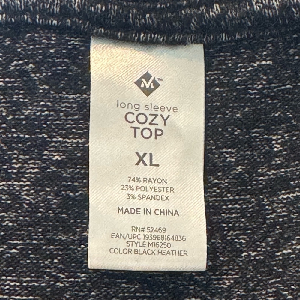 Member's Mark Size XL Soft Brushed Relaxed Fit Long Sleeve Black Heather Top - Picture 4 of 4